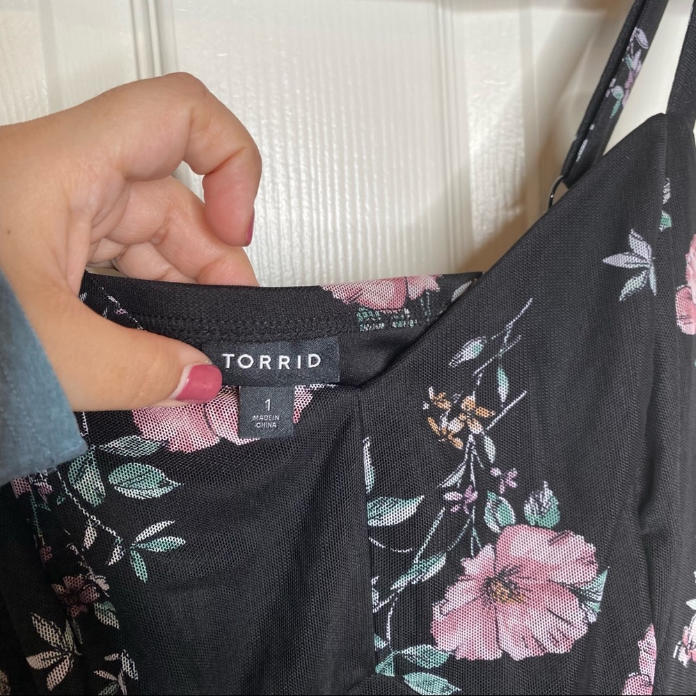 Torrid Black Floral Mesh Midi Dress Size 1X - Picture 5 of 12